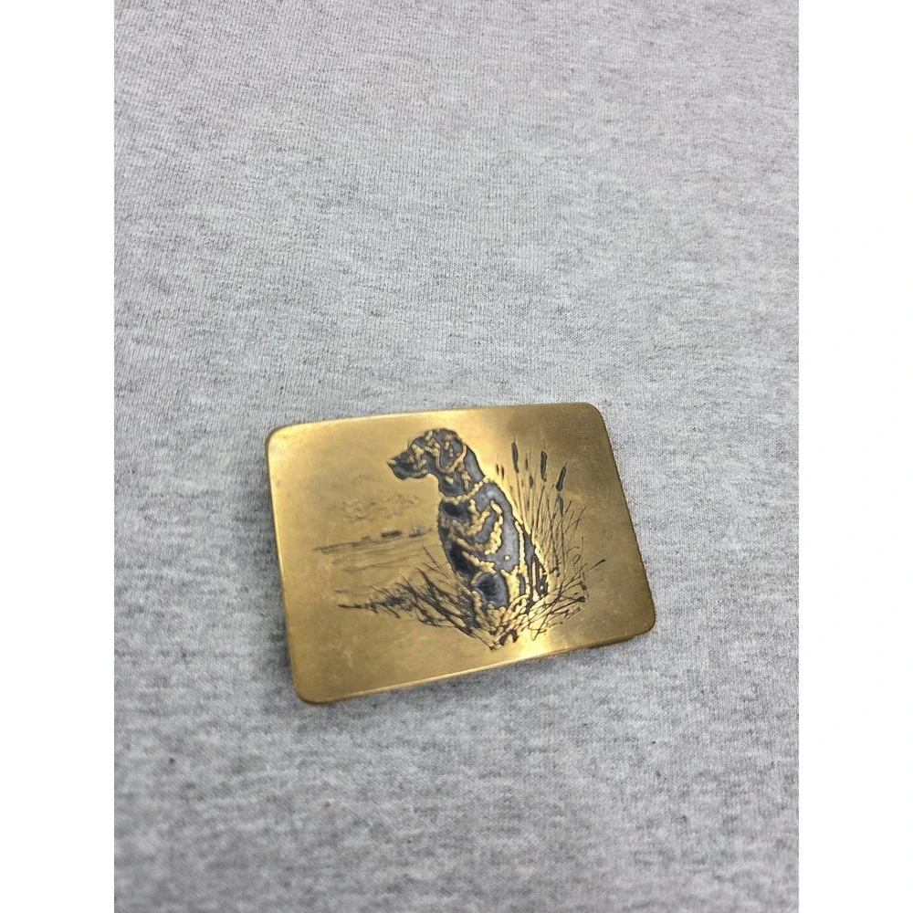 Vintage Solid Brass Hunting Retriever Dog Belt Buckle Bross Co Sportsman